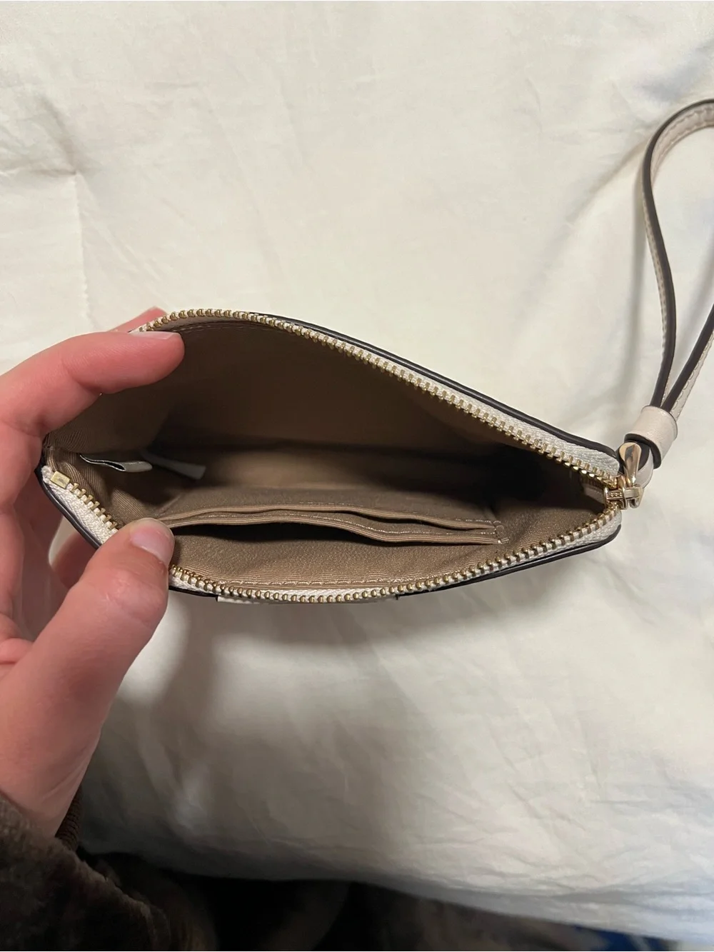 Coach Cream Signature Pebbled Leather Wristlet